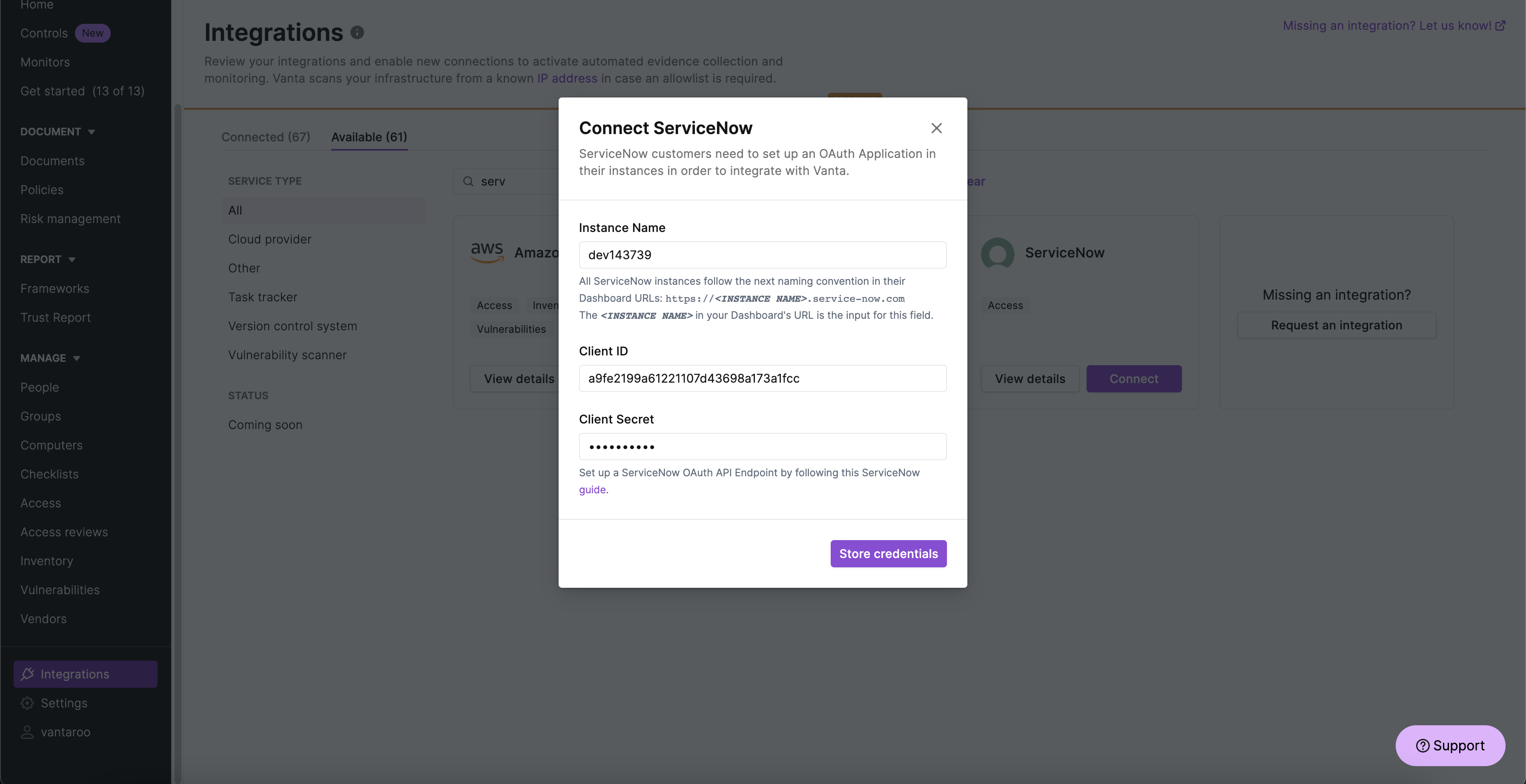 ServiceNow Integration - Instance Setup Guide – Vanta