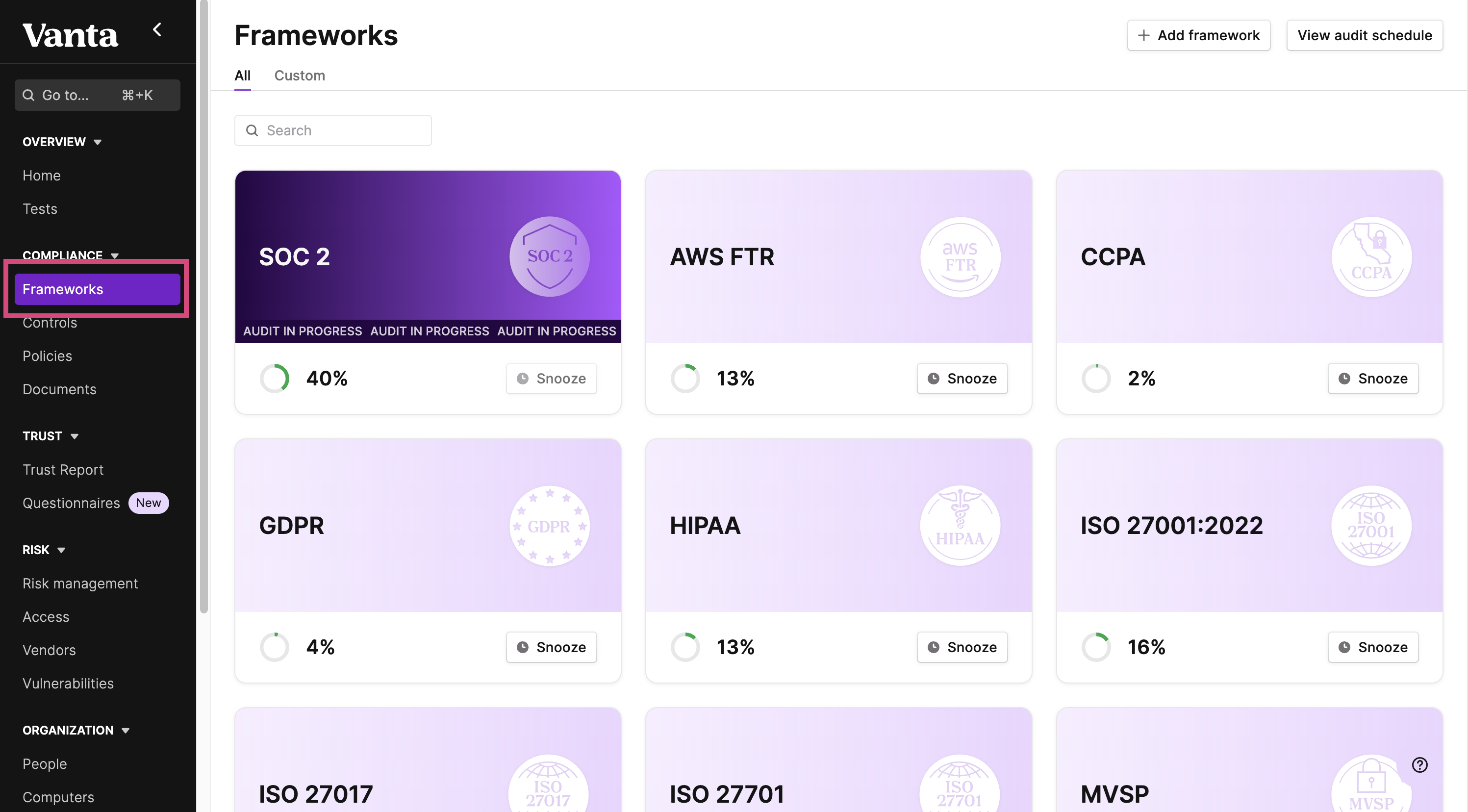 Controls Page – Vanta